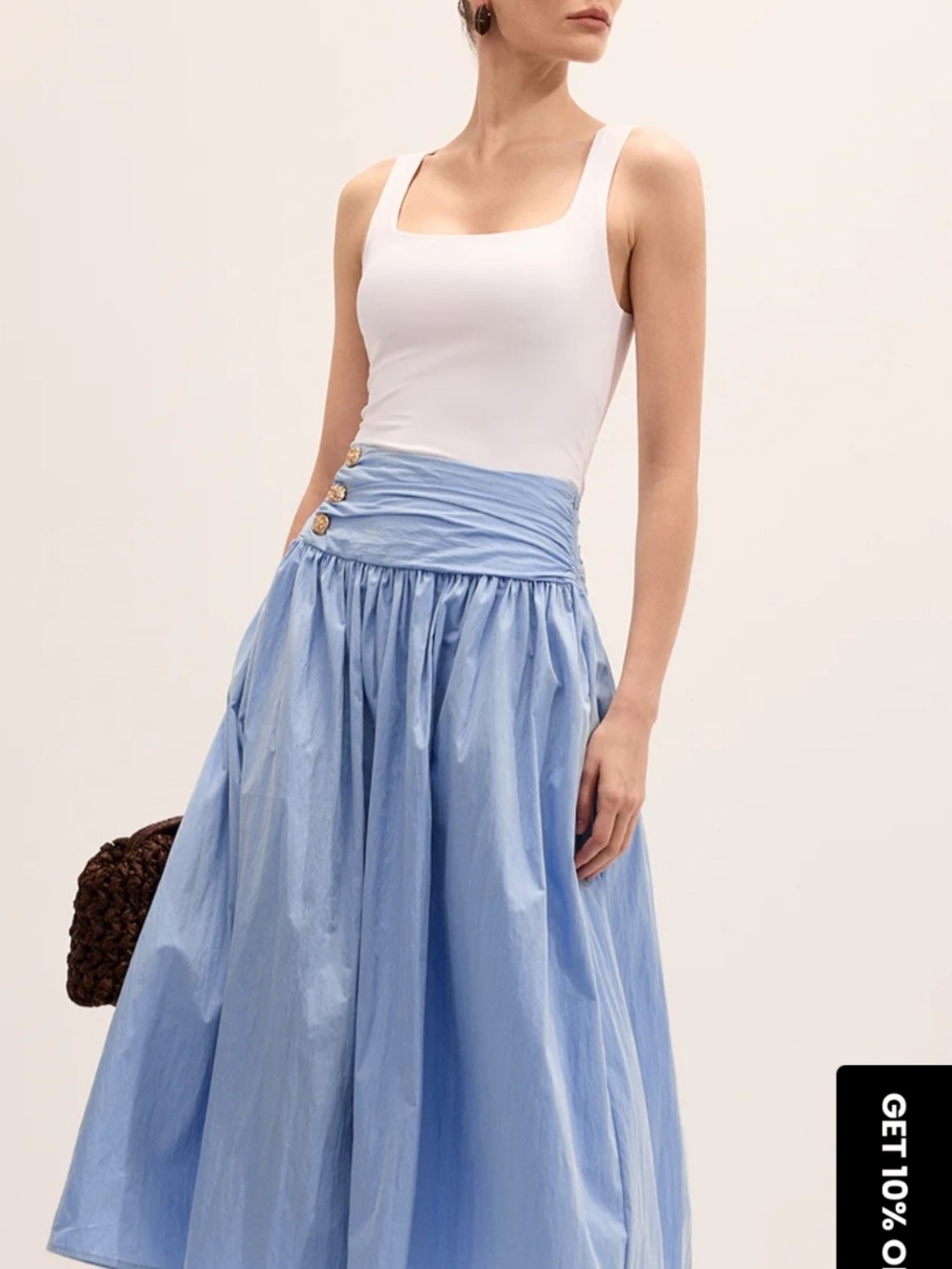 Commense Cotton Blend Ruched Waist Midi Skirt Medium And Large! - Picture 2 of 5
